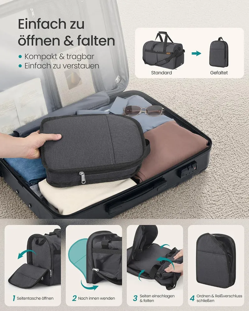 SONGMICS Reisetasche klein, 50L Faltbare Sporttasche mit Schuhfach Grau 50L(55 x 35 x 25 cm), Grau 5