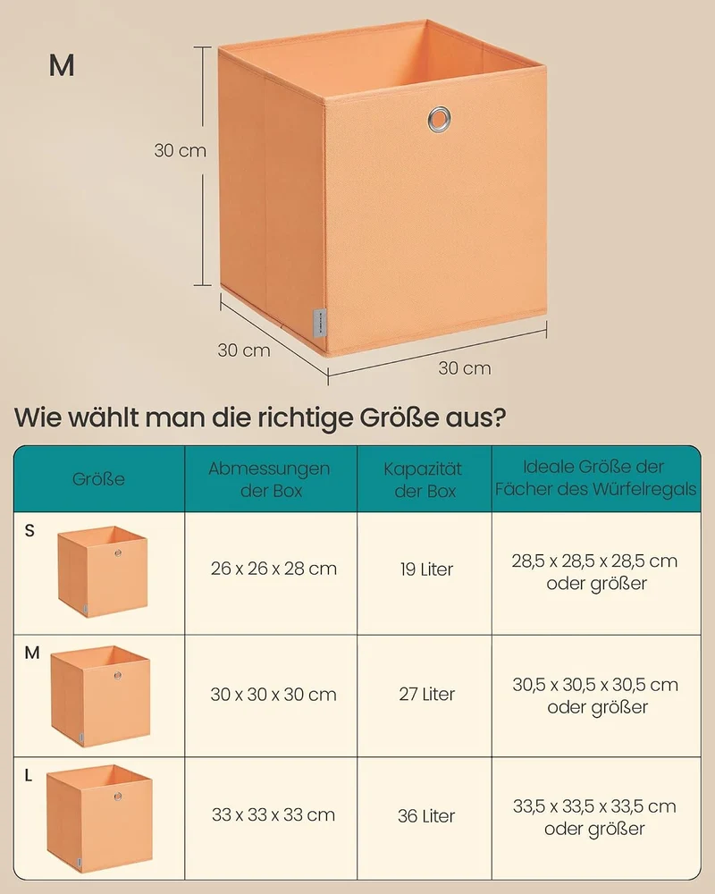 SONGMICS Aufbewahrungsbox, 6er Set, Stoffbox, 30 x 30 x 30 cm 30L x 30B x 30H cm Set 1, 30L x 30B x