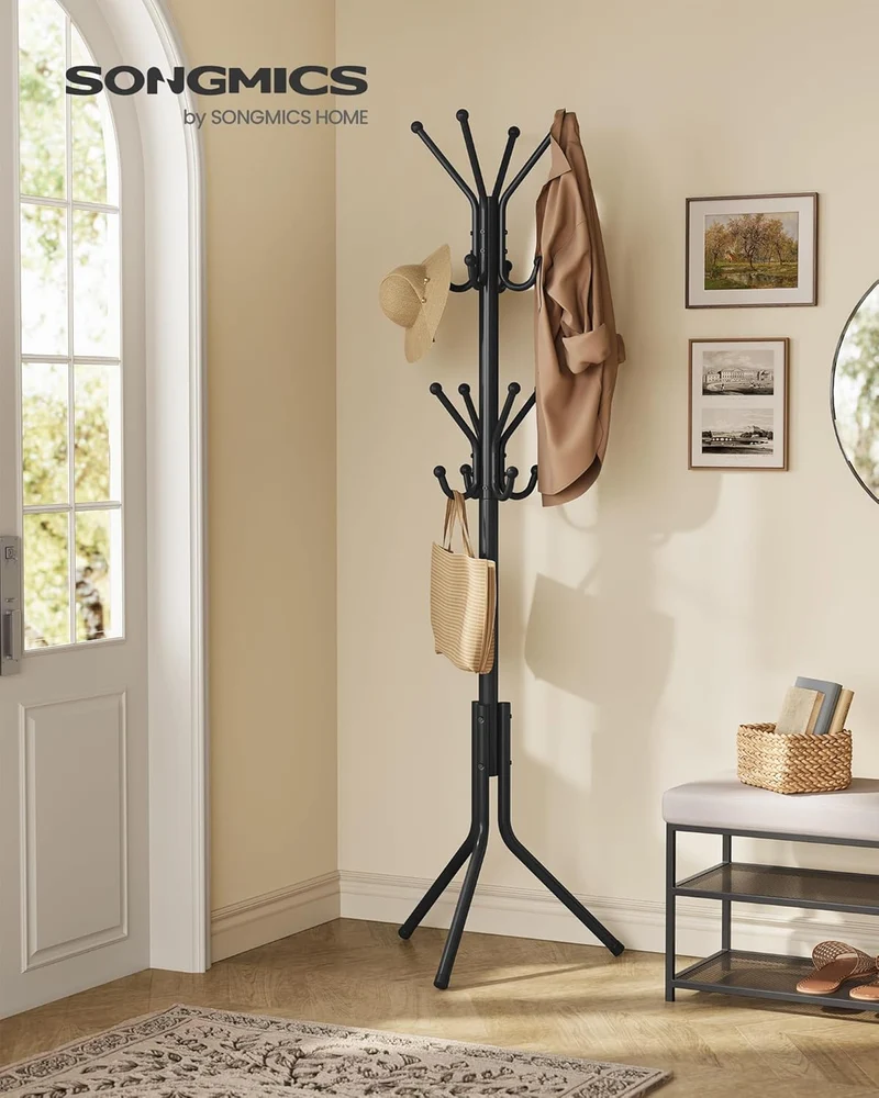 SONGMICS Kleiderständer, Garderobenständer, Höhe 175 cm, 16 Haken Tintenschwarz, Tintenschwarz