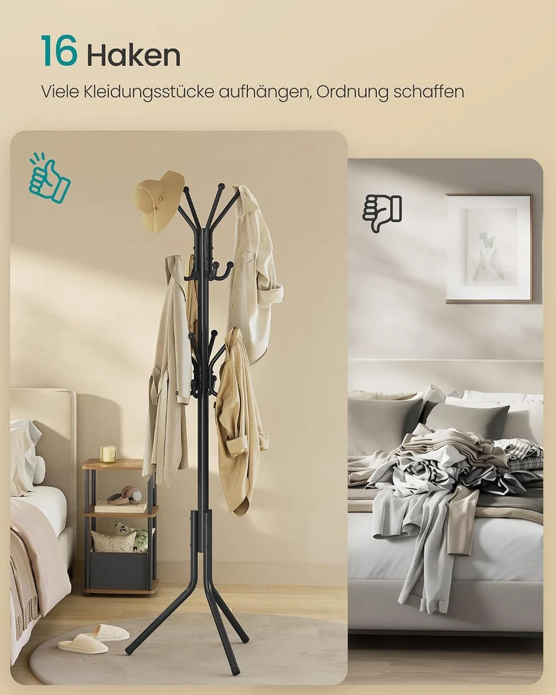 SONGMICS Kleiderständer, Garderobenständer, Höhe 175 cm, 16 Haken Tintenschwarz, Tintenschwarz
