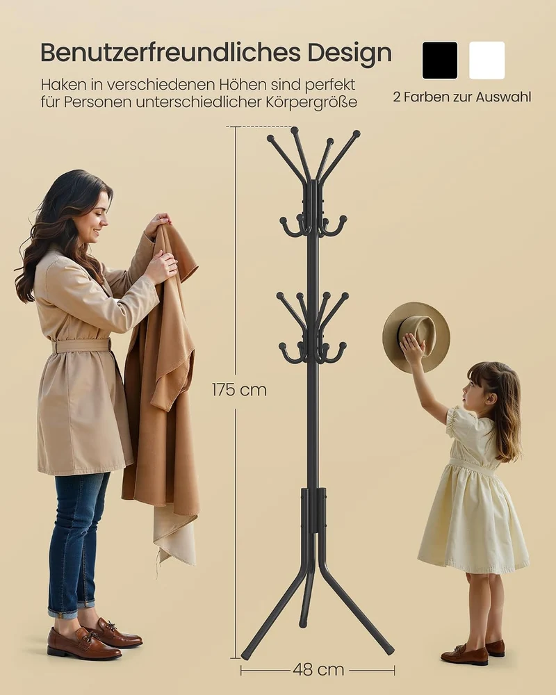 SONGMICS Kleiderständer, Garderobenständer, Höhe 175 cm, 16 Haken Tintenschwarz, Tintenschwarz