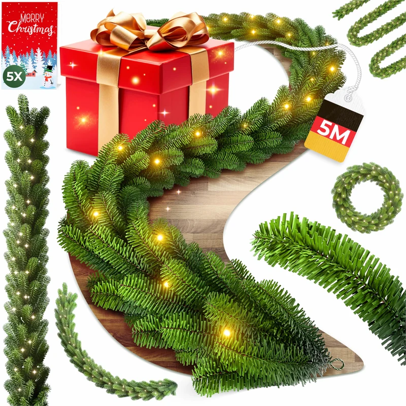 KESSER® Weihnachtsgirlande mit Beleuchtung 100 LED's - Weihnachtsbeleuchtung - In & Outdoor - Tannen