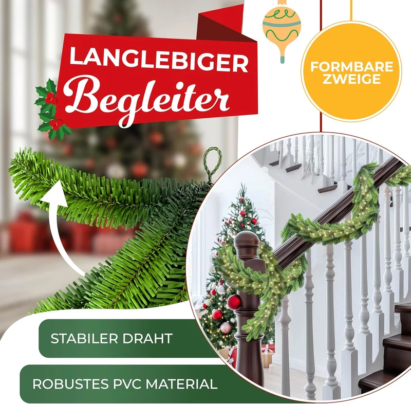 KESSER® Weihnachtsgirlande mit Beleuchtung 100 LED's - Weihnachtsbeleuchtung - In & Outdoor - Tannen