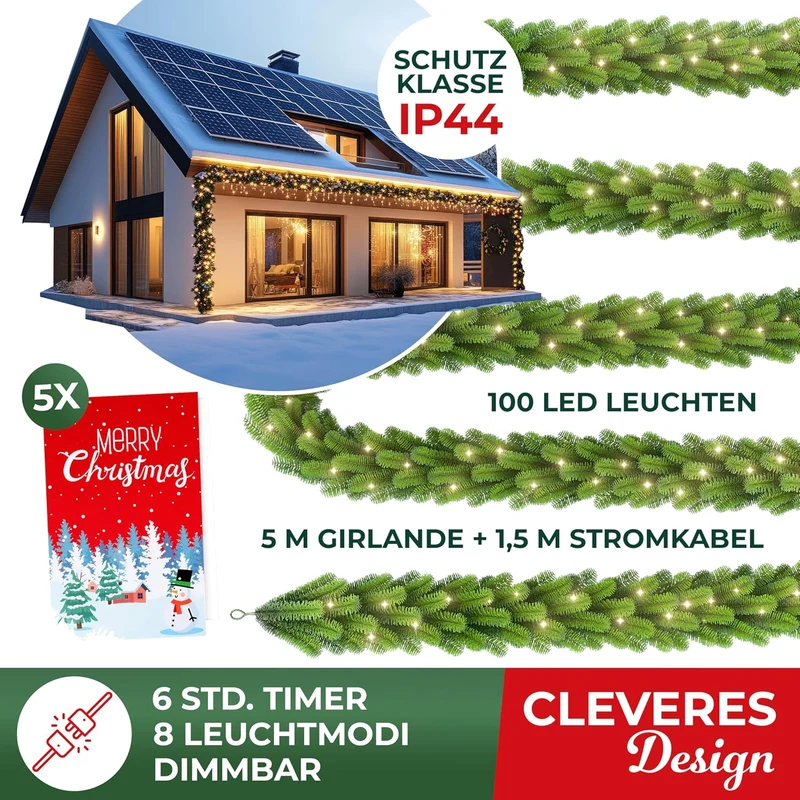 KESSER® Weihnachtsgirlande mit Beleuchtung 100 LED's - Weihnachtsbeleuchtung - In & Outdoor - Tannen