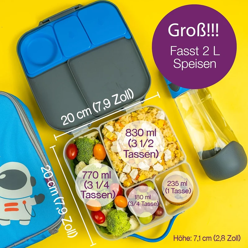 b.box Lunchbox mit Unterteilung für Kinder, Silikon, mit verstellbaren Trennwänden, Ocean Breeze, Oc