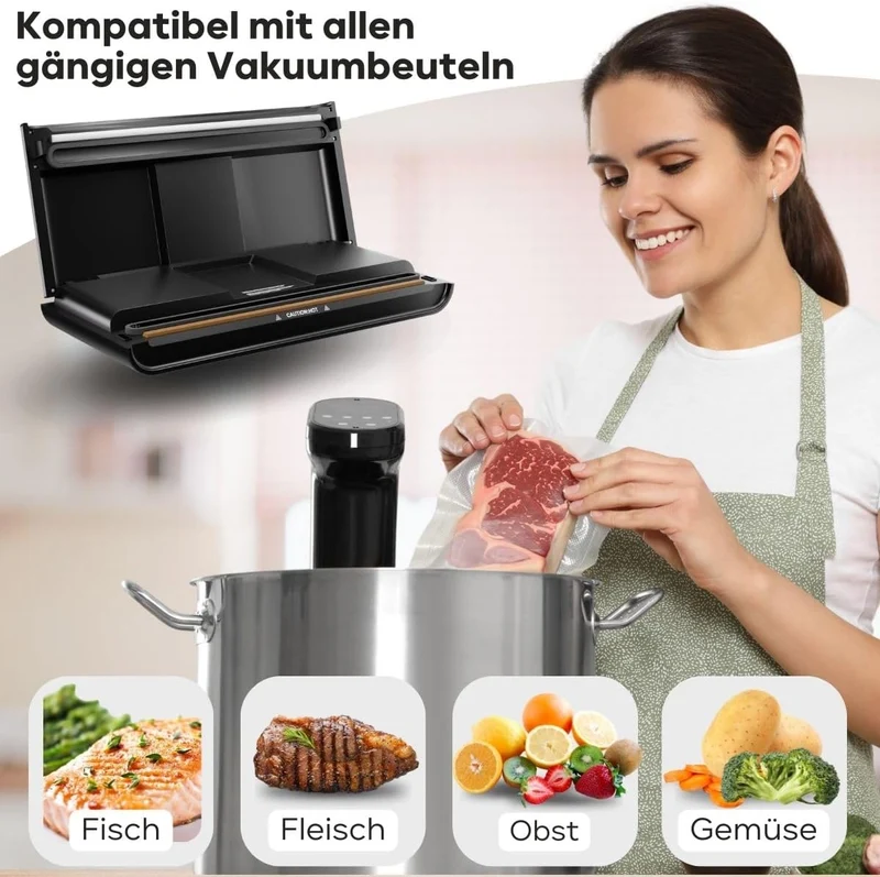Profi Cook PC-VK 1080 Edelstahl-Vakuumiergerät, Vakuumierer, Lebensmittel bleiben vakuumiert bis zu