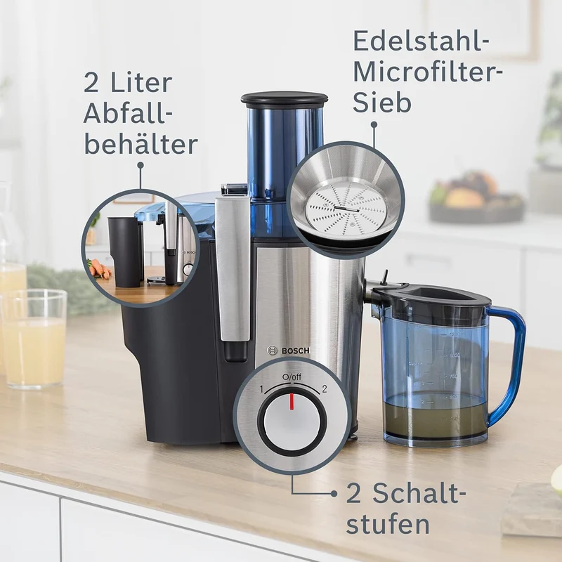 Bosch Entsafter VitaJuice 3 MES3500, elektrische Saftpresse für Obst und Gemüse, grosser Einfüllscha