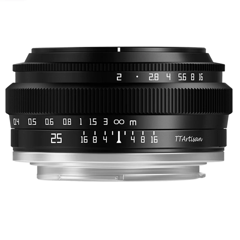 TTArtisan APS-C 25 mm F2 Metallgehäuse, kompatibel mit M43-Halterung, Schwarz Schwarz 25 mm F2, Schw