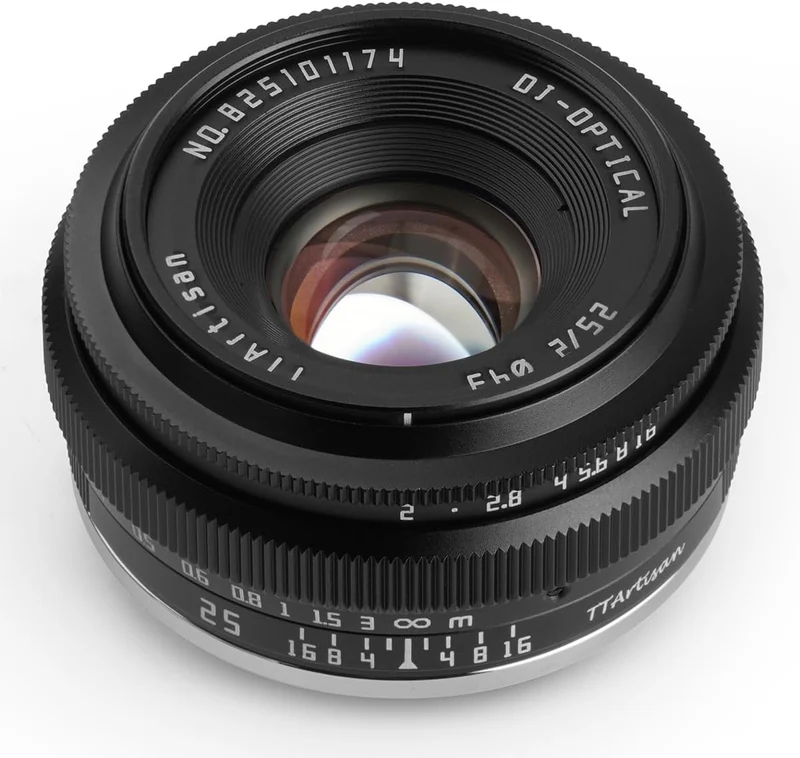 TTArtisan APS-C 25 mm F2 Metallgehäuse, kompatibel mit M43-Halterung, Schwarz Schwarz 25 mm F2, Schw
