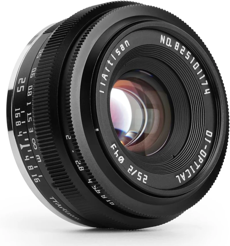 TTArtisan APS-C 25 mm F2 Metallgehäuse, kompatibel mit M43-Halterung, Schwarz Schwarz 25 mm F2, Schw