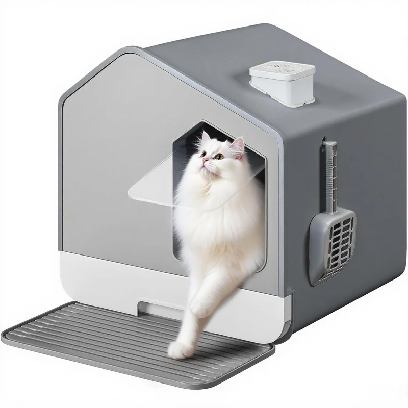 Katzenklo XXL katzentoilette mit Deckel Schublade und Matte Grau, Grau