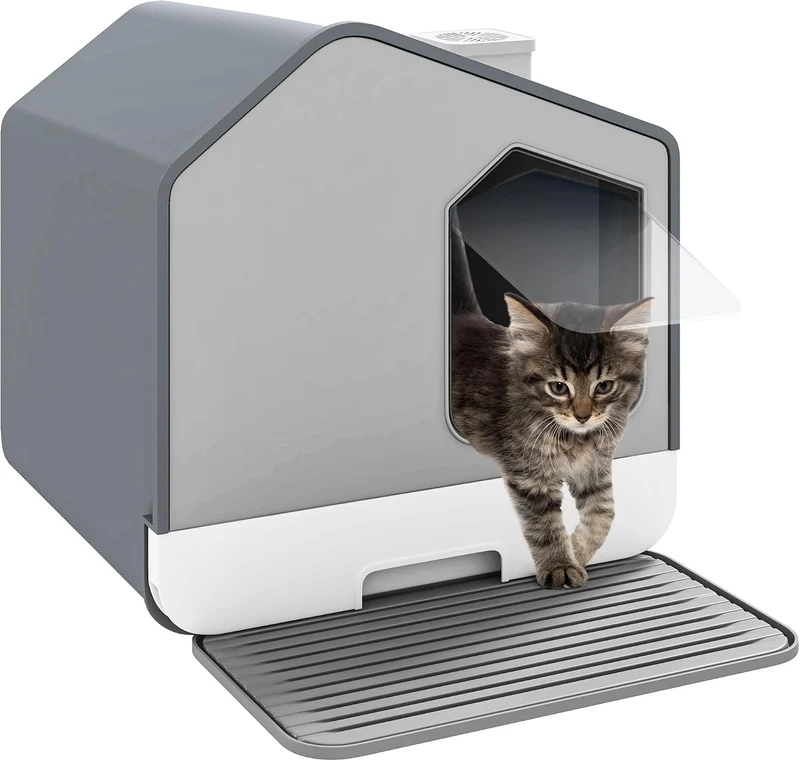 Katzenklo XXL katzentoilette mit Deckel Schublade und Matte Grau, Grau