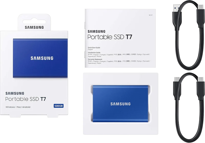 Samsung Portable SSD T7, 500 GB, USB 3.2 Gen.2, 1.050 MB/s Lesen, 1.000 MB/s Schreiben, Externe SSD