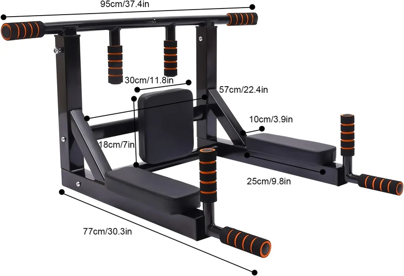 4 in 1 Klimmzugstange Zur Wandmontage, 95 * 77CM Multigriff Klimmzugstange Dip Station Wandmontagen