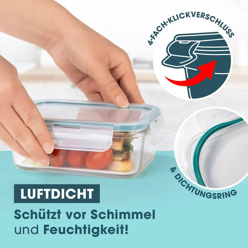 GOURMETmaxx Glas-Frischhaltedosen Klick-It 3 Dosen 900 ml | Als Brotdose oder für Meal Prep | Spülma