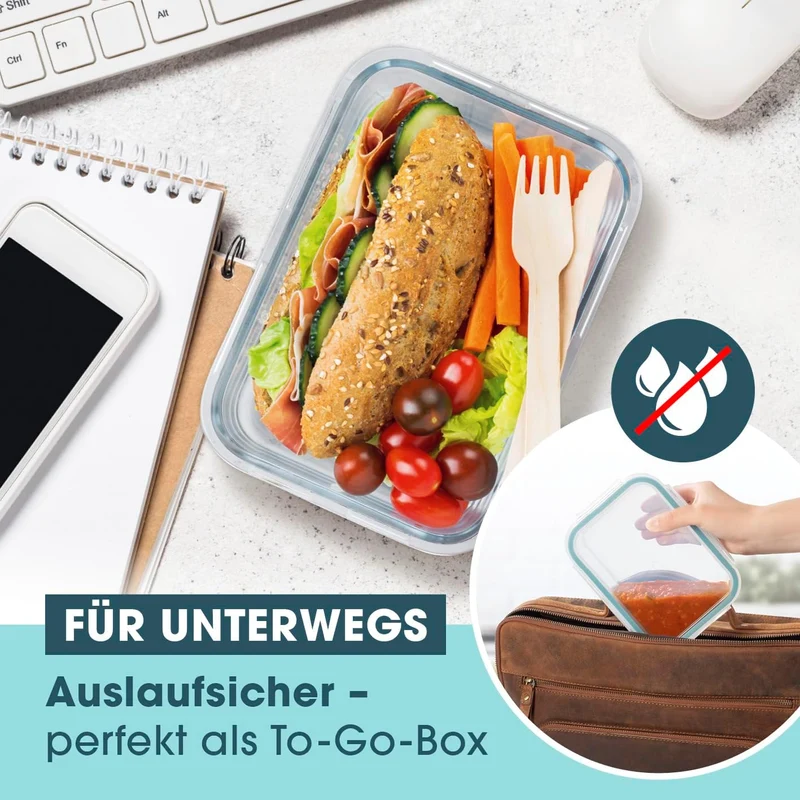GOURMETmaxx Glas-Frischhaltedosen Klick-It 3 Dosen 900 ml | Als Brotdose oder für Meal Prep | Spülma