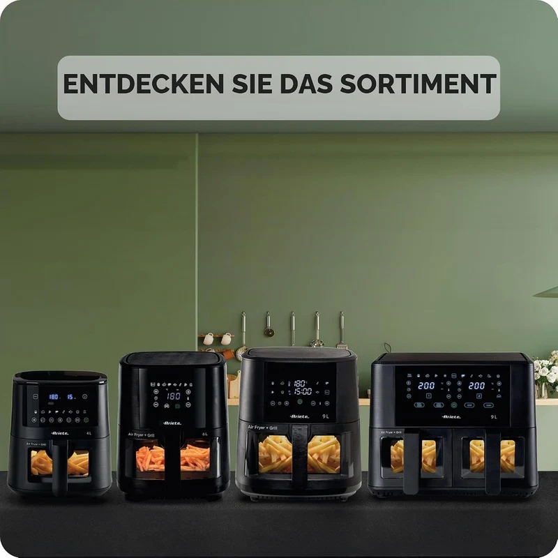 Ariete 4633 4L Heissluftfritteuse, 1400 W, 4L Fassungsvermögen, 9 Programme, Shake- und Grillfunktio