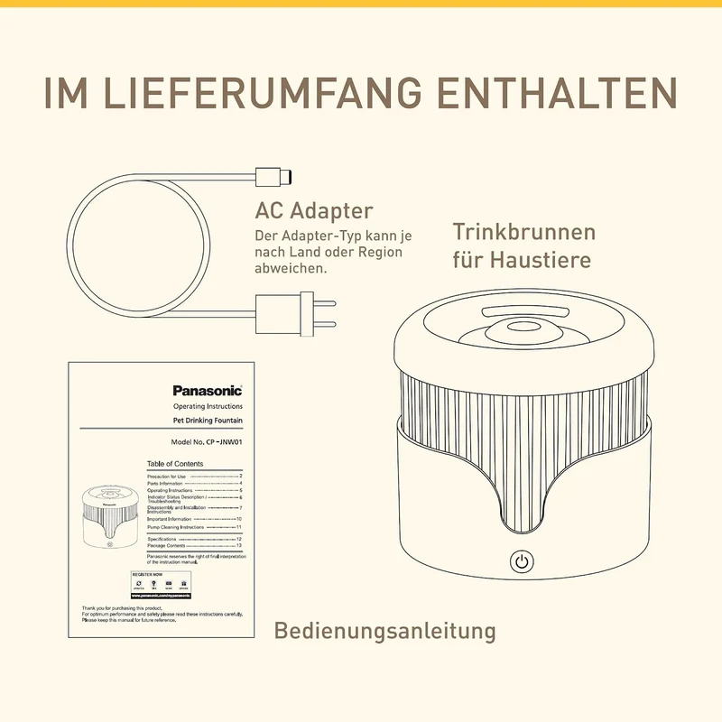 Panasonic CP-JNW01CW Trinkbrunnen für Haustiere, Wasserbrunnen für Katzen & kleine bis mittelgrosse