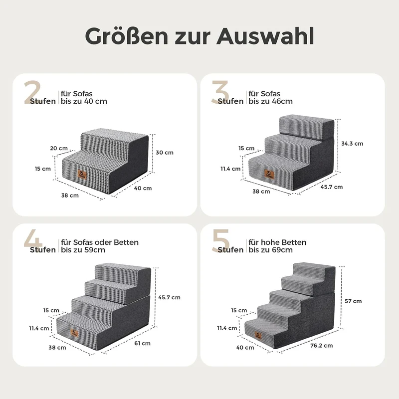 Sytopia Hundetreppe 40 cm hoch 3 Stufen, Hundetreppe für Bett und Sofa für Kleine Hunde, Haustiertre