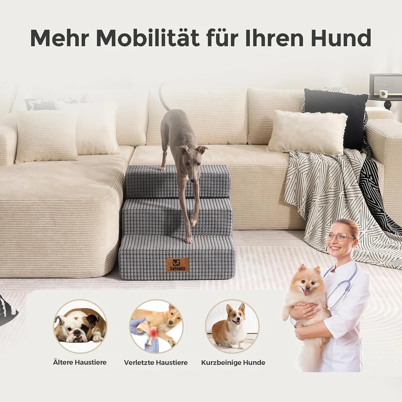 Sytopia Hundetreppe 40 cm hoch 3 Stufen, Hundetreppe für Bett und Sofa für Kleine Hunde, Haustiertre