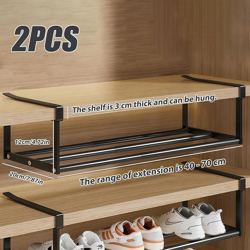 Hängendes Schuhregal Organizer im Schrank: 2 Pcs Unterregal mit Verstellbarer 40-70cm, Unter Regal A