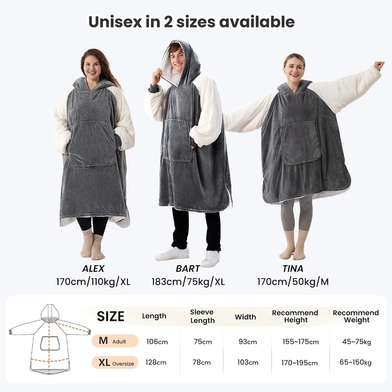 Winthome Hoodie Decke Doppelte Wärme, Kuschelpullover Damen Warm Weich,Hoodie mit Tasche und Kapuze,