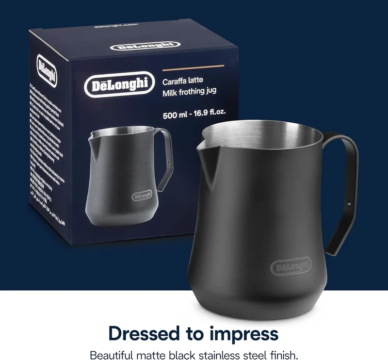 De'Longhi Milchaufschäumkrug, mattschwarzer Edelstahl, 500 ml