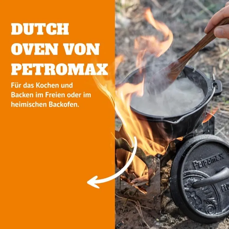 Petromax Feuertopf ft18 - Dutch Oven aus Gusseisen für Kochen und Backen - mit Deckel, Henkel und St