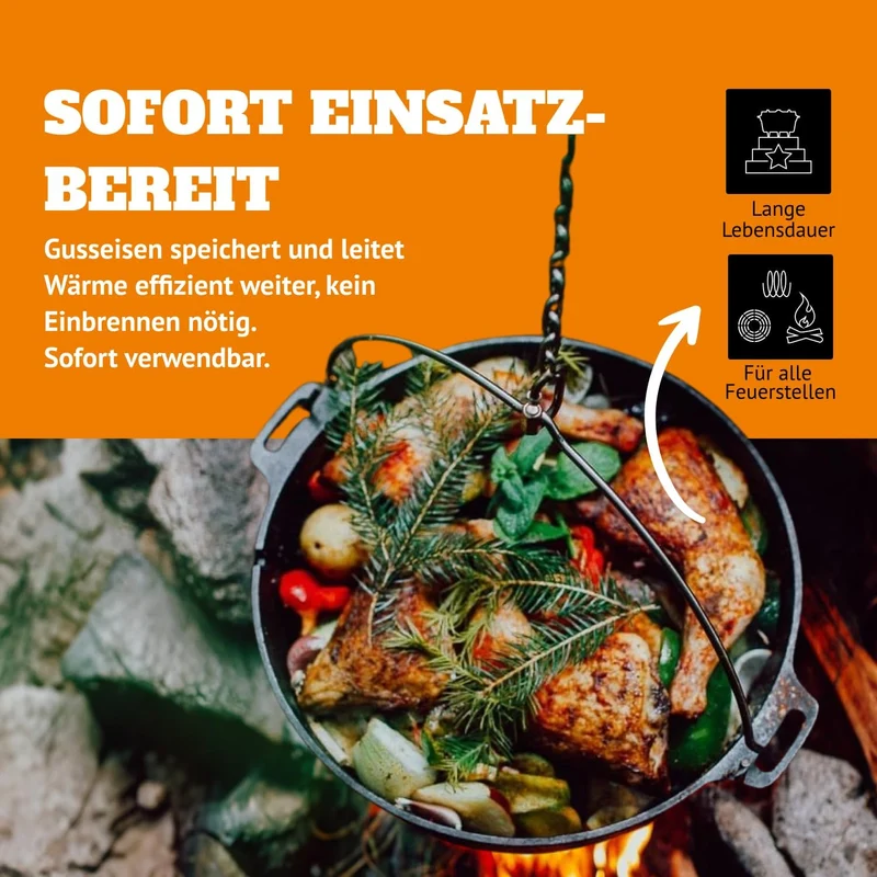 Petromax Feuertopf ft18 - Dutch Oven aus Gusseisen für Kochen und Backen - mit Deckel, Henkel und St