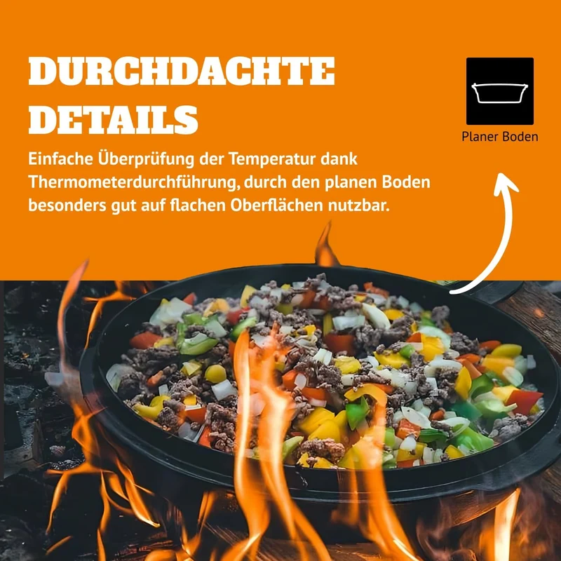 Petromax Feuertopf ft18 - Dutch Oven aus Gusseisen für Kochen und Backen - mit Deckel, Henkel und St