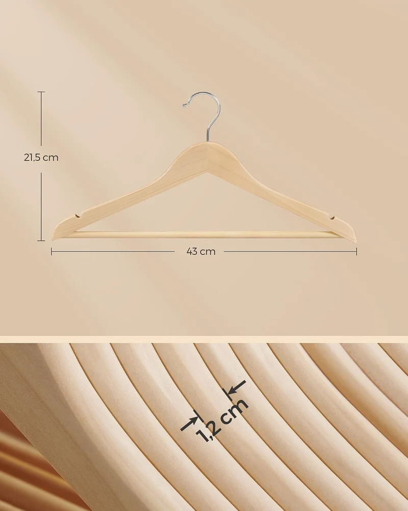 SONGMICS Kleiderbügel Holz, 36er Set Bügel, Holzbügel, Einkerbungen im Schulterbereich, Hosensteg, H