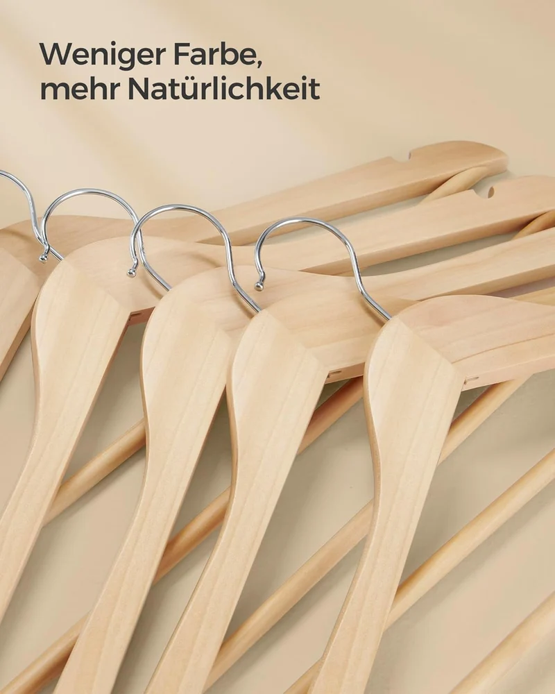 SONGMICS Kleiderbügel Holz, 36er Set Bügel, Holzbügel, Einkerbungen im Schulterbereich, Hosensteg, H