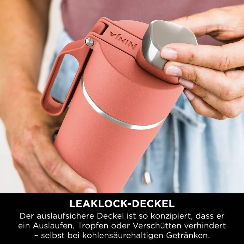 Ninja Thirsti Wasserflasche, Thermobecher to go, 700ml, auslaufsicherer Deckel, für kohlensäurehalti