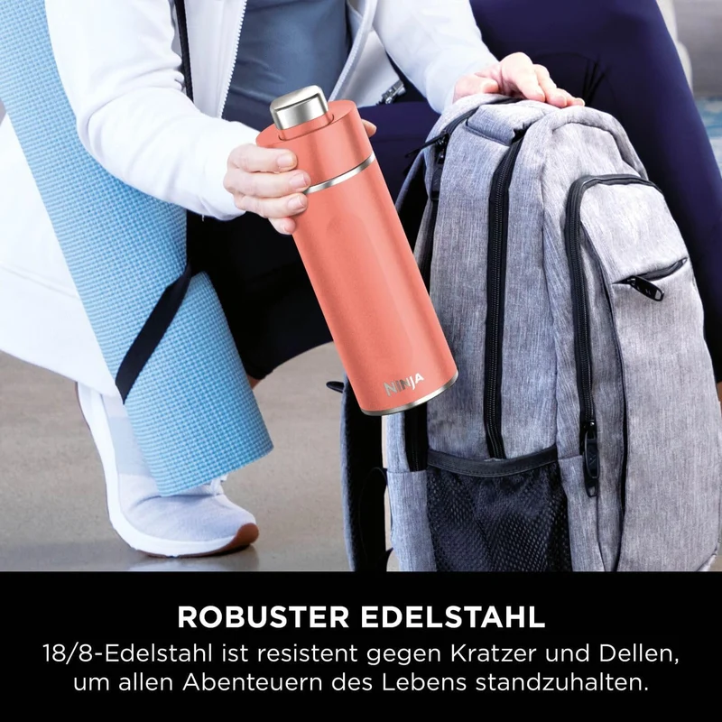 Ninja Thirsti Wasserflasche, Thermobecher to go, 700ml, auslaufsicherer Deckel, für kohlensäurehalti