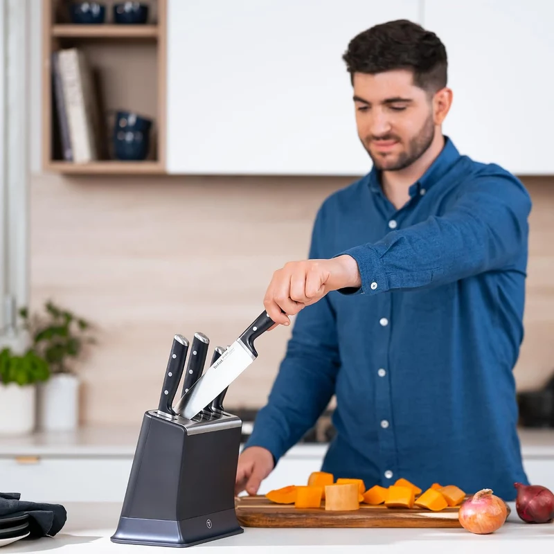 Tefal EverSharp K297S644 – Messerset – 5-teilig – Messerblock mit integriertem Schärfer – Selbstschä