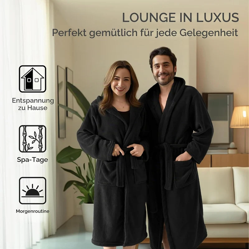 HOMELEVEL Bademantel Morgenmantel Unisex - kuschelweicher Reisebademantel Saunamantel - Mikrofaser M