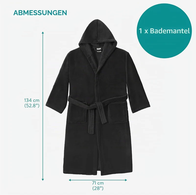 HOMELEVEL Bademantel Morgenmantel Unisex - kuschelweicher Reisebademantel Saunamantel - Mikrofaser M