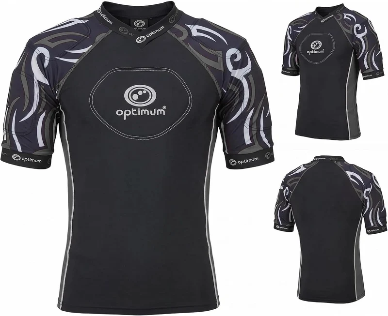 Optimum Razor Rugby Oberteil mit Schulterschutz Black/Silver Mini Junior, Black/Silver Mini Junior
