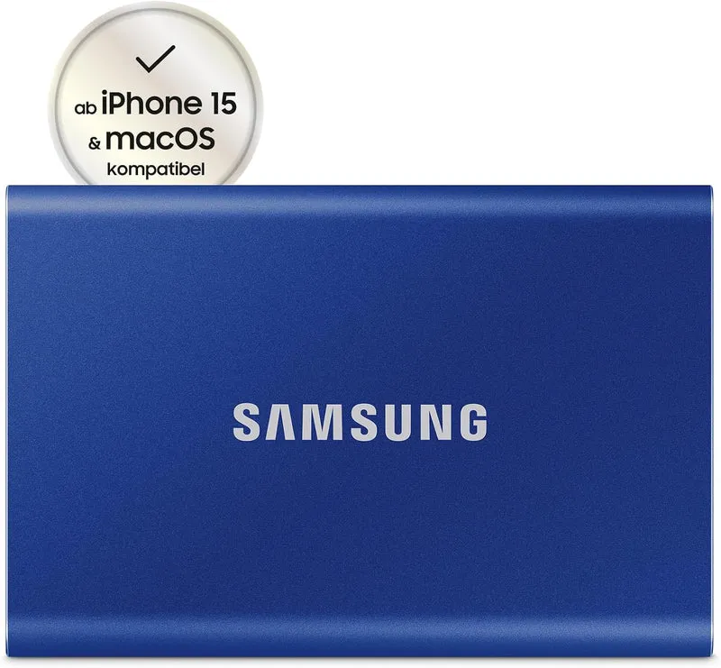 Samsung Portable SSD T7, 1 TB, USB 3.2 Gen.2, 1.050 MB/s Lesen, 1.000 MB/s Schreiben, Externe SSD Fe