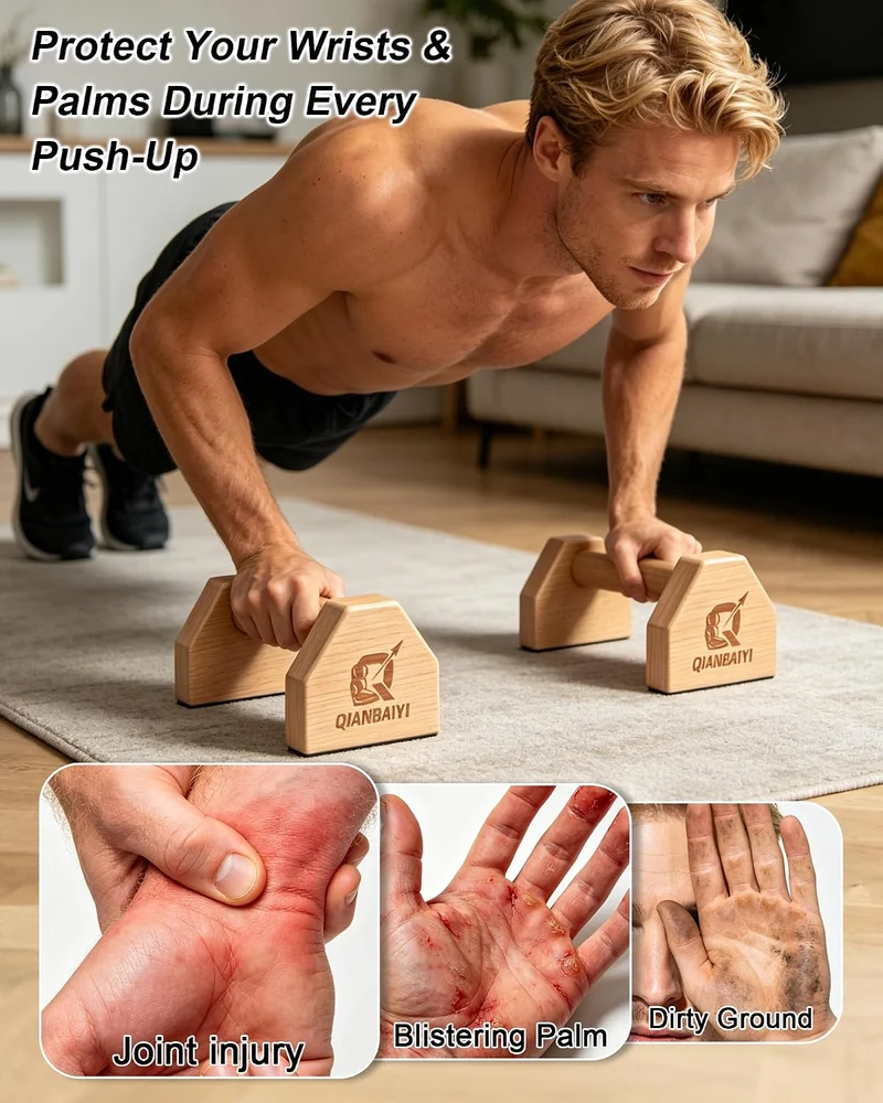 Liegestützgriffe aus Holz, 2er Set Parallettes Calisthenics Griffe, rutschfest, gelenkschonend, stab