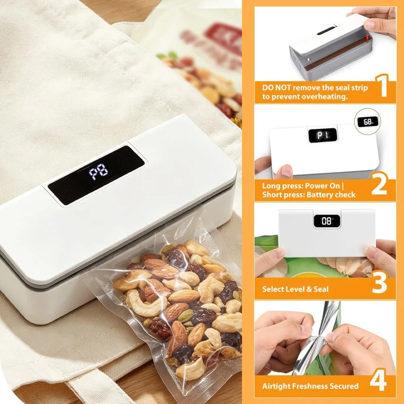 Mini Folienschweissgerät, 2 in 1 Bag Sealer, Tragbarer Heisssiegelgerät mit 8 Gängen, Mini Beutelver