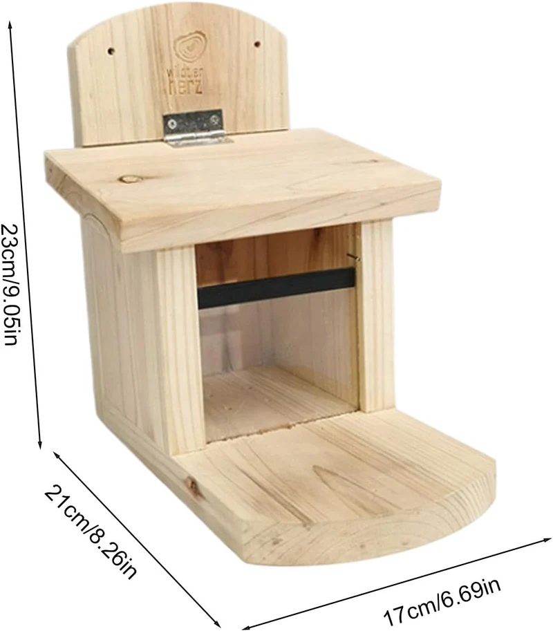 Nussfutterstation für Hinterhof, Holz, Wildtierunterstand, erhöhtes Essdeck mit Schutzhülle, Zubehör