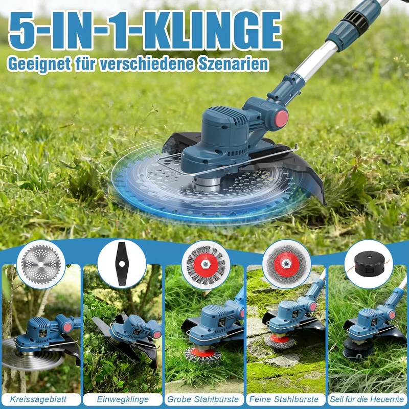 Rasentrimmer mit Akku,Akku Rasentrimmer für Makita-Akkus mit 5 Klingentypen,21v,2X 4.0ah 5 In 1 Rase