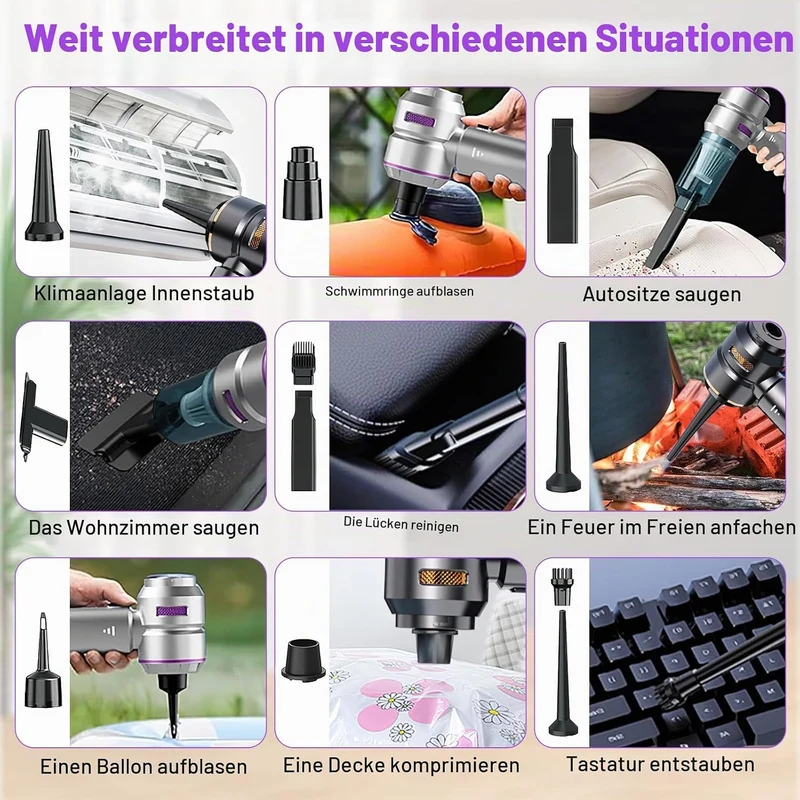 Handstaubsauger Akku Kabellos 4-in-1,22000Pa 3-Gang Mini Autostaubsauger mit Bürstenloser Motor,6000