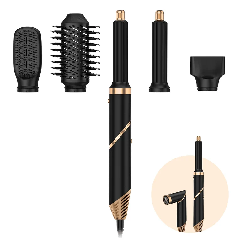 TANSHINE 5-in-1 Hairstyler faltbar 1000W Ionen Heissluftbürste | Klappbar, 5 Styling-Aufsätze, 1000W