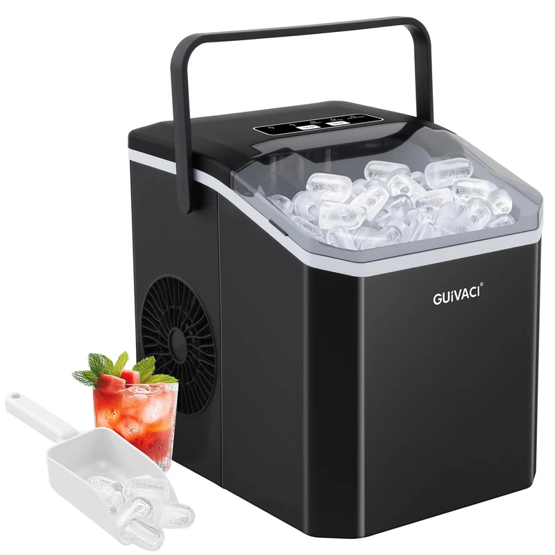 Eiswürfelmaschine mit Selbstreinigung – 9 Würfel in 6 Min, 12 kg/24h, 2 Grössen, tragbar mit Griff,