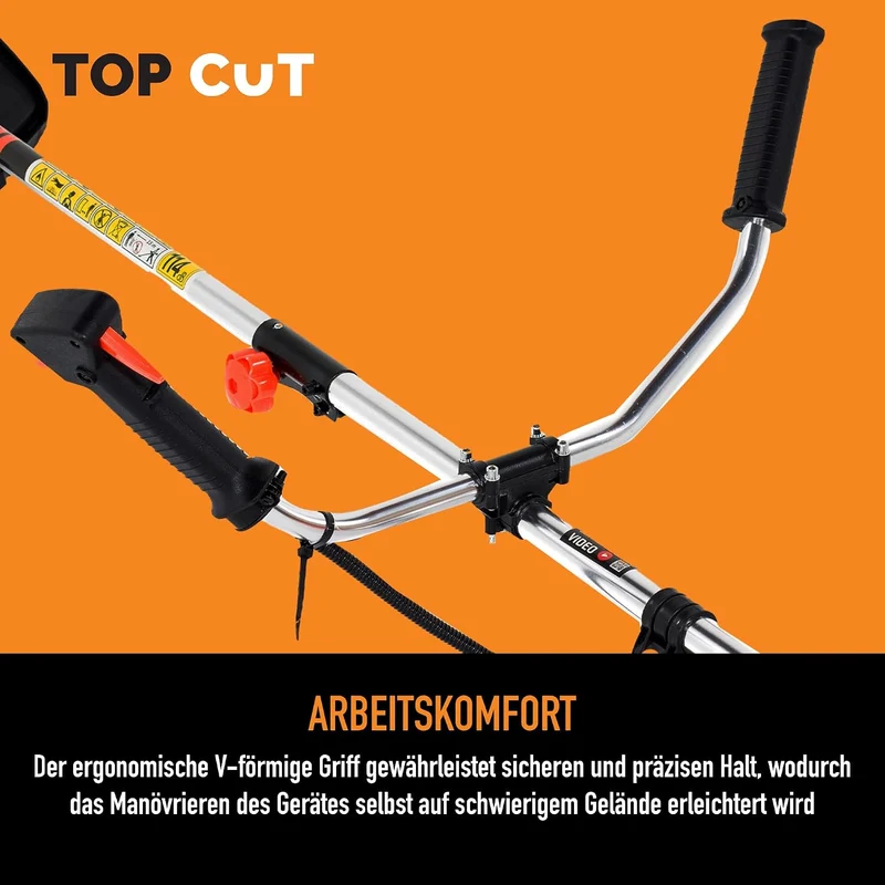 TOP CUT Benzin Motorsense 51,7 cm³ -2-Takt - Freischneider & Rasentrimmer mit Messer - Fadenspule un