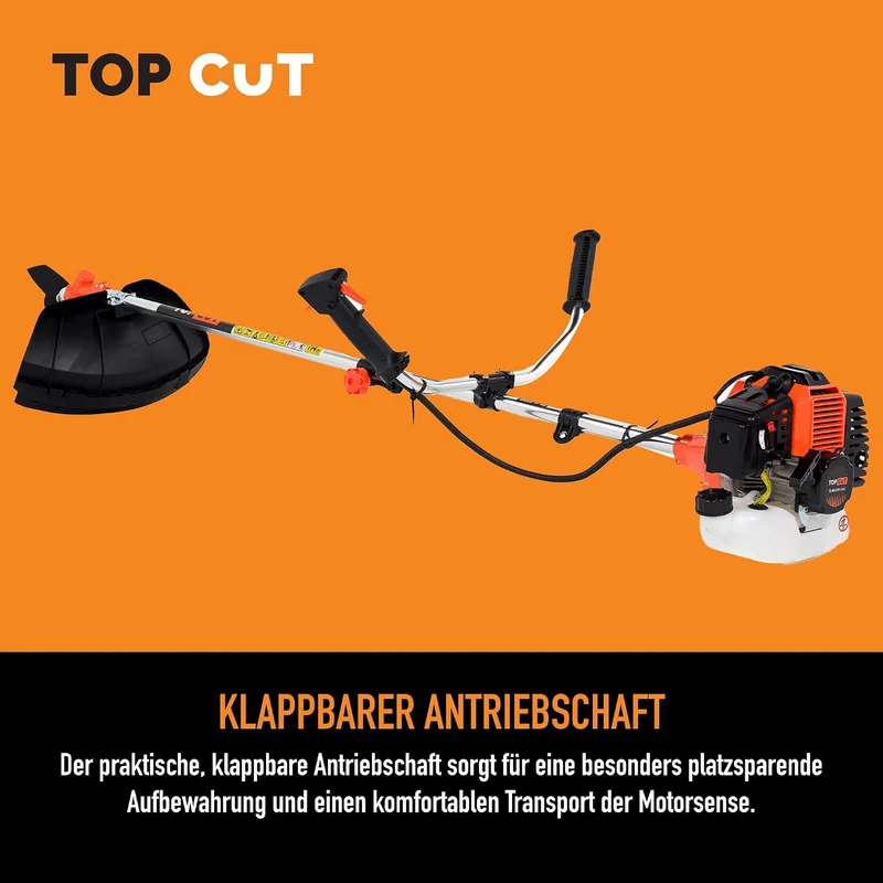 TOP CUT Benzin Motorsense 51,7 cm³ -2-Takt - Freischneider & Rasentrimmer mit Messer - Fadenspule un