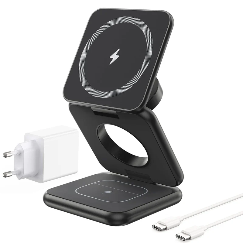 KU XIU X40 Induktive Ladestation 3 in 1 – Magnetisches Kabelloses Ladegerät, Faltbares Reiseladegerä