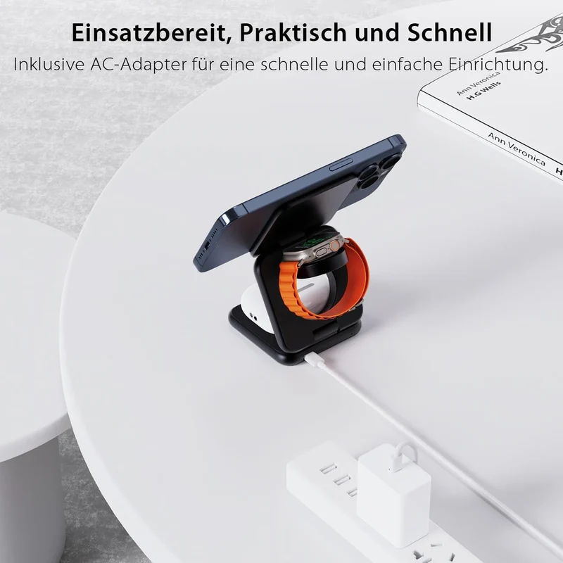KU XIU X40 Induktive Ladestation 3 in 1 – Magnetisches Kabelloses Ladegerät, Faltbares Reiseladegerä